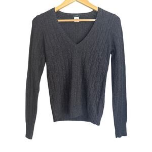 Y2K J Crew Merino Wool Angora Cashmere Cable Knit Sweater XS V Neck Dark Gray